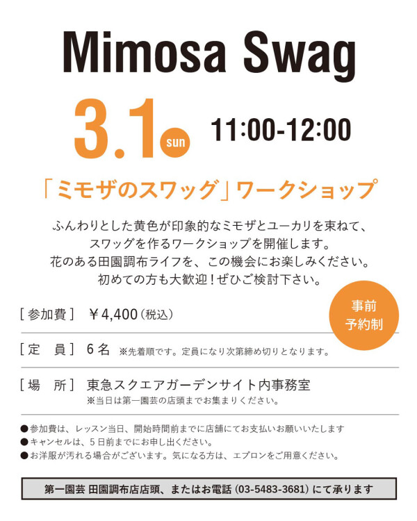 ミモザのスワッグをつくるワークショップ開催！